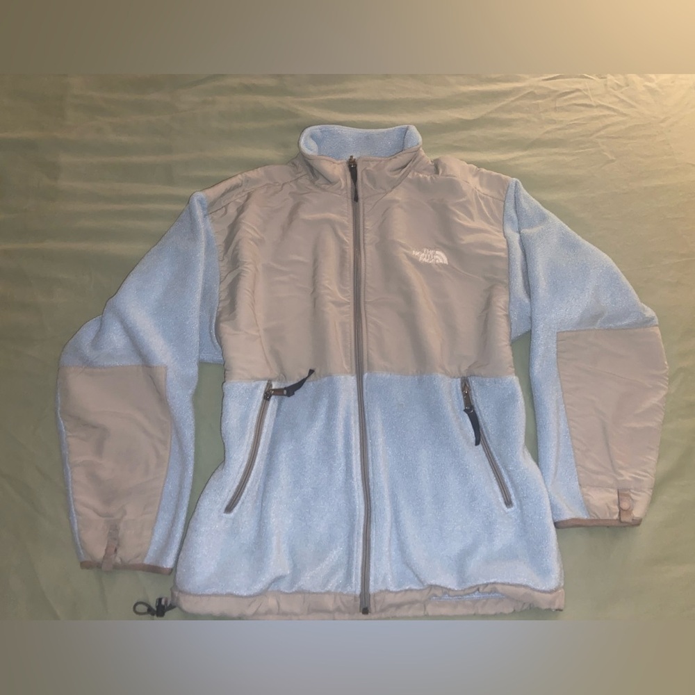 THE NORTH FACE fleece jacket Youth XL baby blue and gray PreOwned